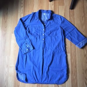 Denim shirtdress/tunic with pearl buttons